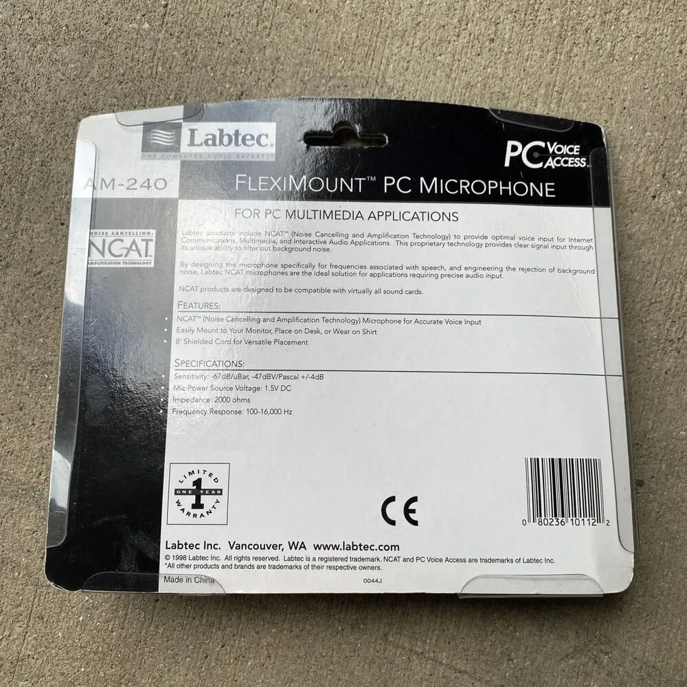 Labtec AM-240 Cable Consumer Microphone Fleximount PC Microphone New